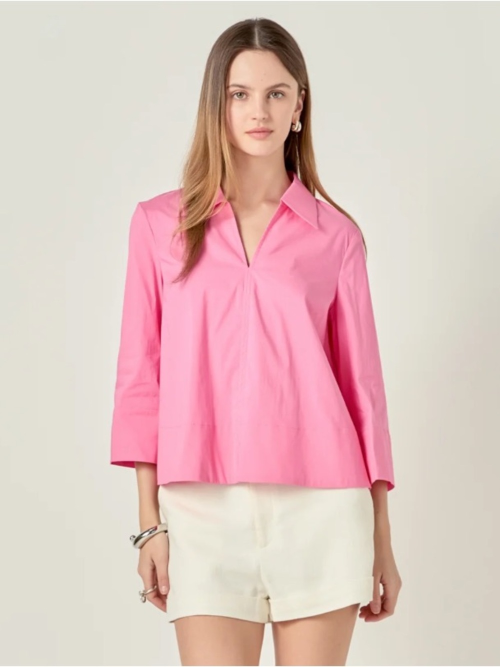 English Factory Johnny A-Line Kaftan Collar Top pink